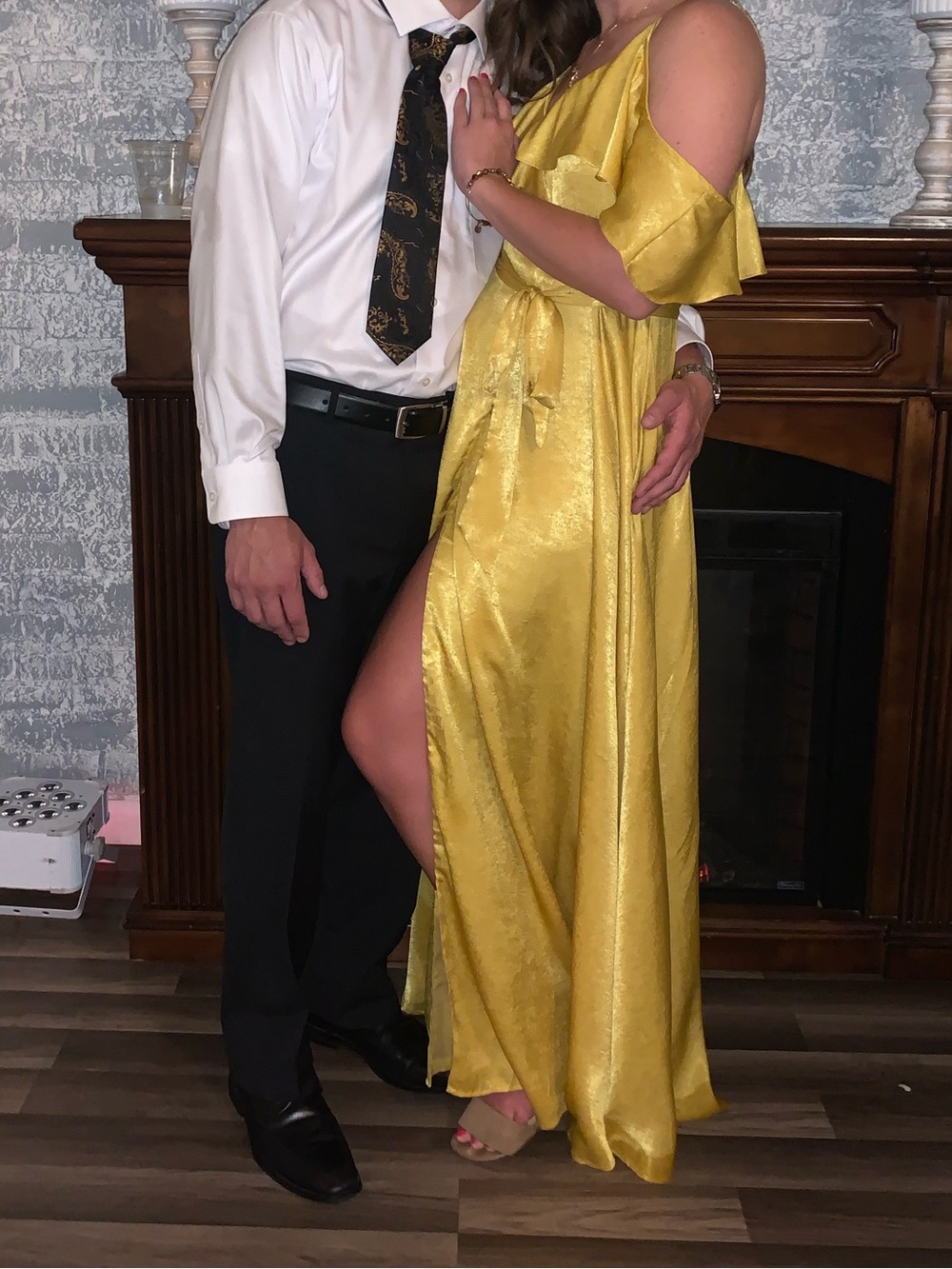 Lulu's Gold Ruffle-Wrap Maxi Dress - Picture 3 of 7